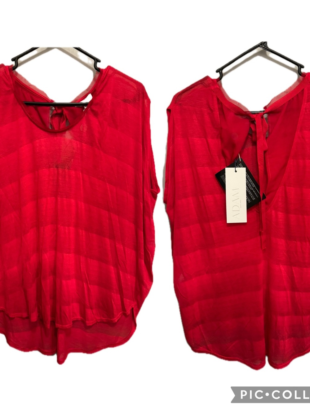 Adam Lippes Vibrant Red Sheer Short-Sleeve Tie-Back Blouse